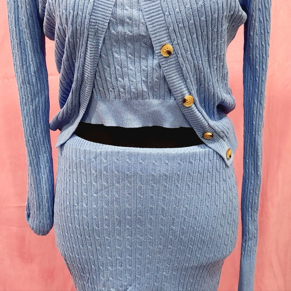 Nwt fashion nova blue 3 piece sweater skirt set pinup - Picture 15 of 16